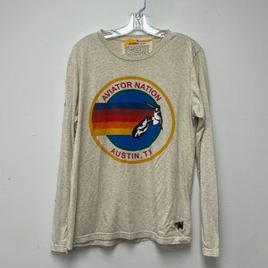 AVIATOR NATION Signature Austin TX Long Sleeve Tee in Heathered Oatmeal- Men's M